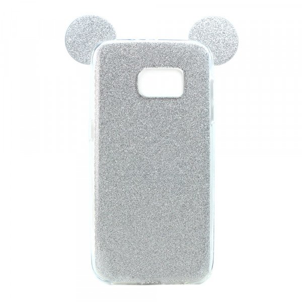 Wholesale Galaxy S7 Minnie Bow Glitter Necklace Strap Case (Silver)